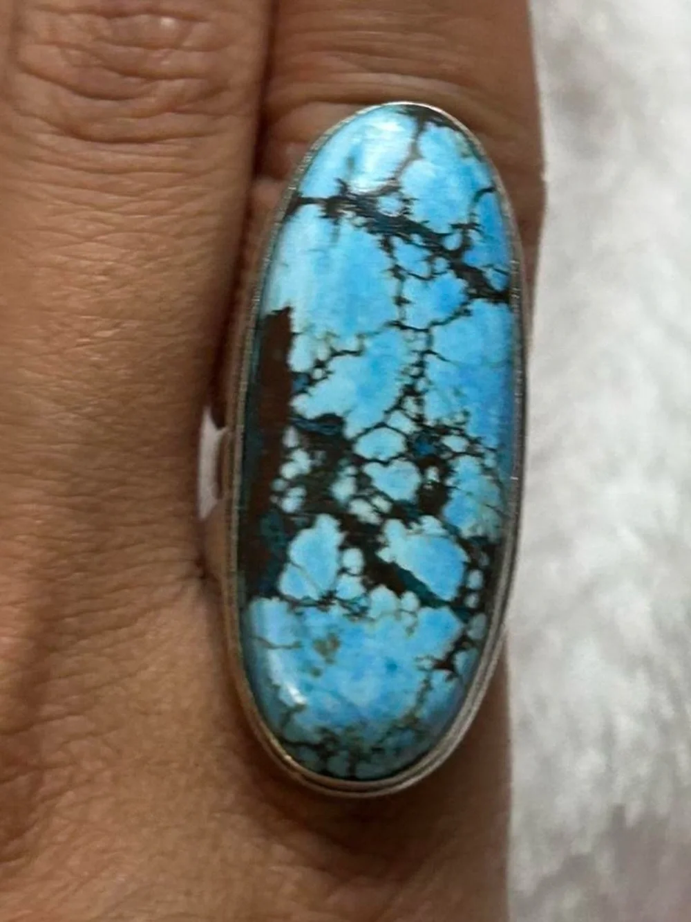 925 Silver Blue Turquoise Oval Statement Ring - Women Jewelry